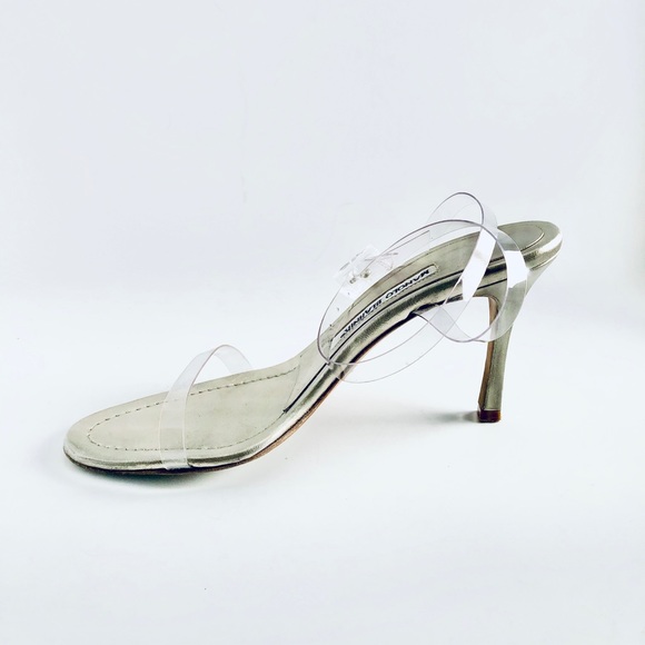Manolo Blahnik Pewter Sandals with Clear Straps - Picture 11 of 16